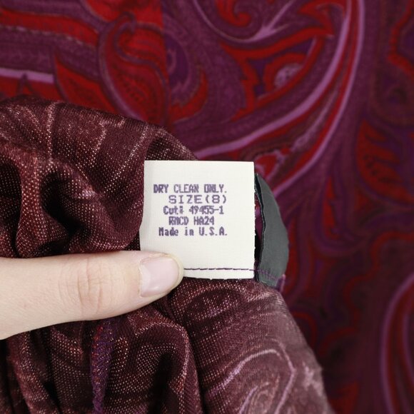Laundry Paisley Dress Womens 8 Purple Red Officecore Whimsigoth 70s Witchy Gypsy - Picture 5 of 10